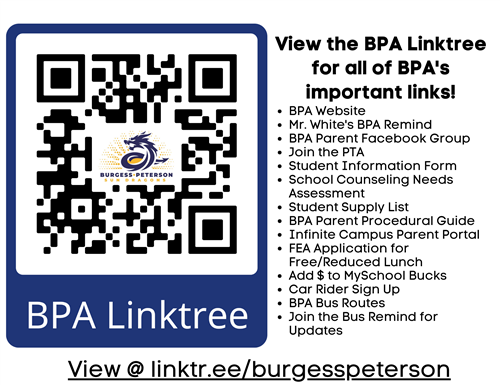 View the BPA Linktree for information about all of BPA's important links. Go to linktr.ee/burgesspeterson